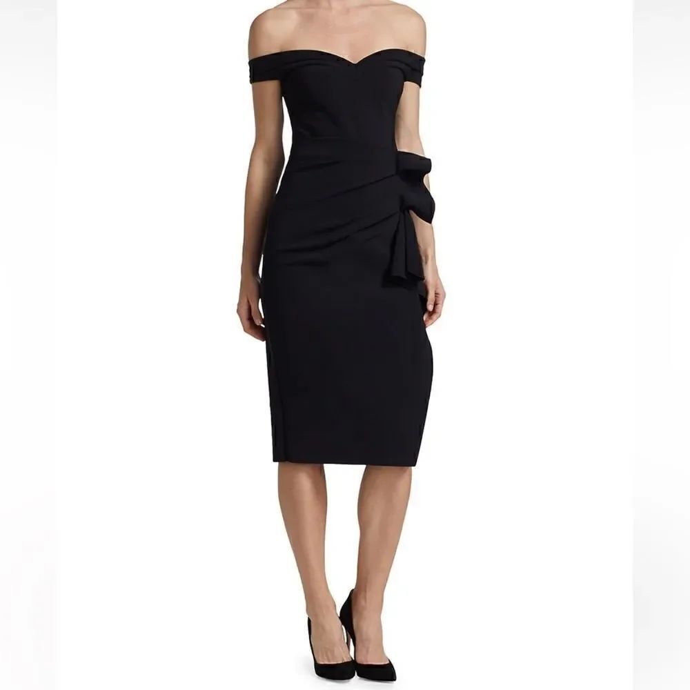 Chiara Boni La Petite Robe Black Off-the-Shoulder Midi Evening Dress Size 2 $695